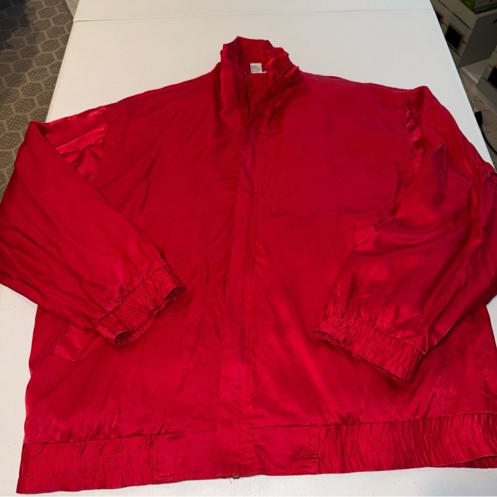 Vintage FuDa International‎ Red 100% Silk Full Zip Bomber Jacket Mens XL